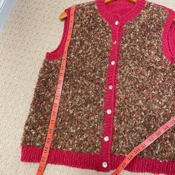 Hand Knitted Vintage Wool Vest Brown Red - Picture 13 of 14